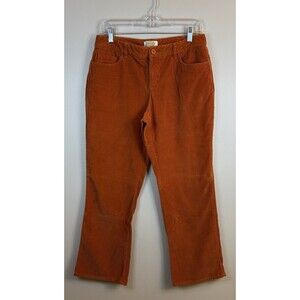 TALBOTS Orange Corduroy Pants Women 10 Petites Bootcut Leg Stretch Flat Front